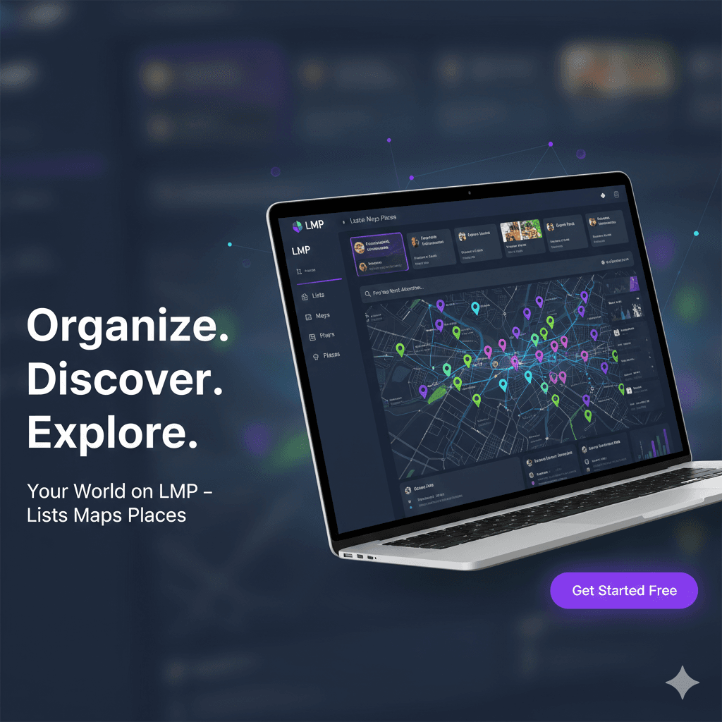 LMP Dashboard showing lists, maps, and places organization
